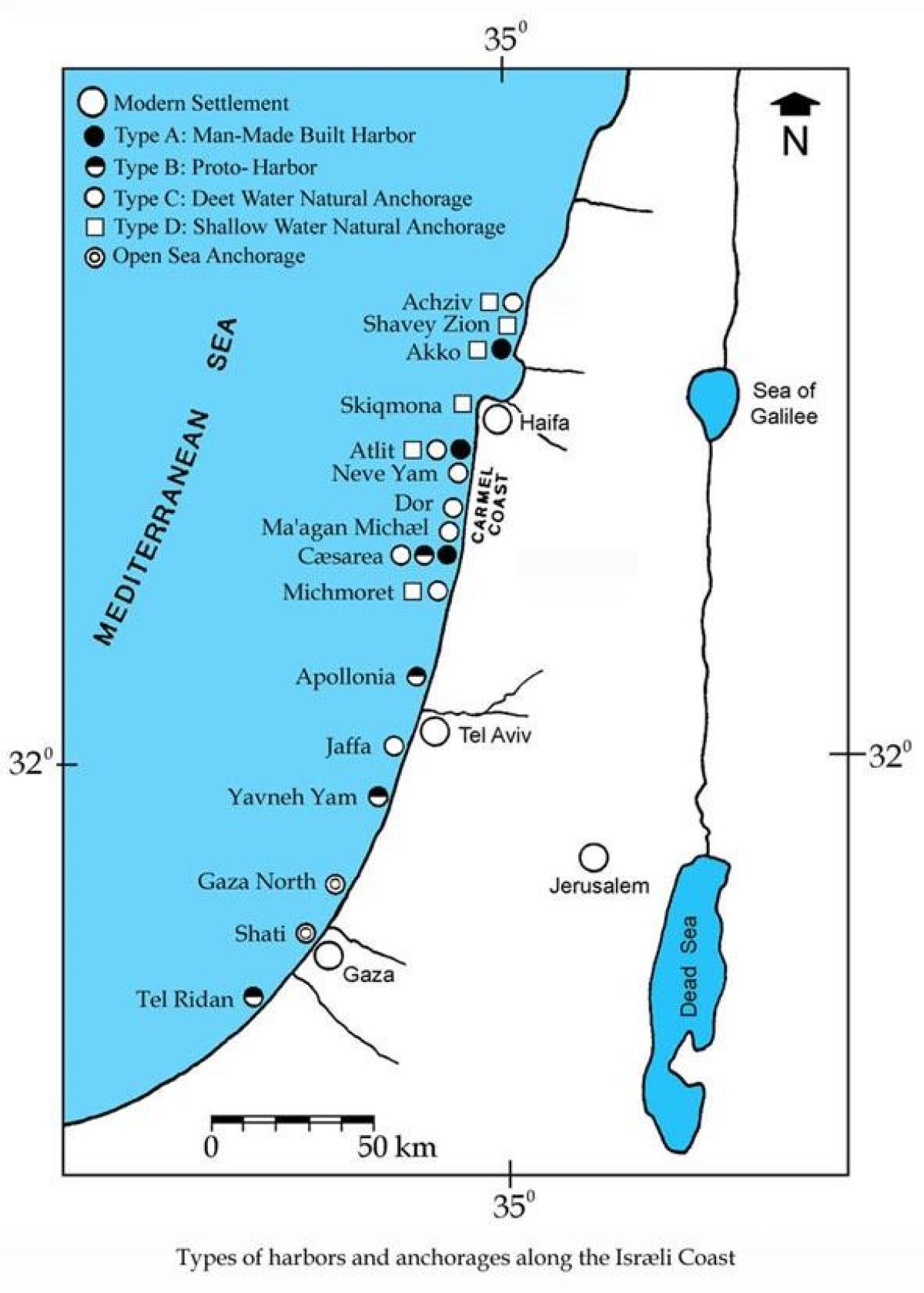 քարտեզ Իսրայելի նավահանգիստներ