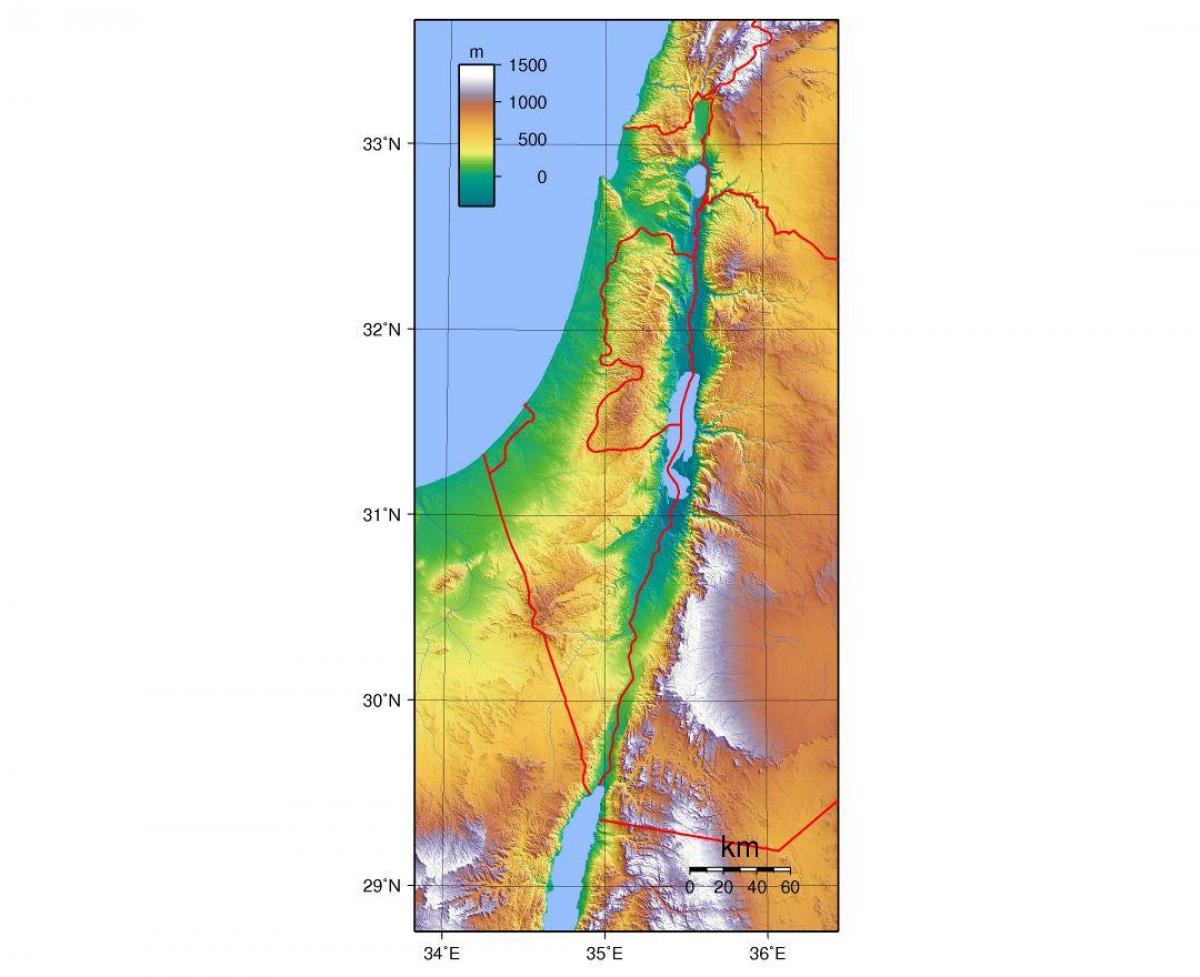 քարտեզ Իսրայելի բարձրության վրա